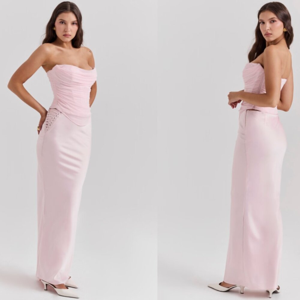 House of CB 'Guiliana' Ballerina Pink Satin Maxi Skirt NWOT - Picture 2 of 6